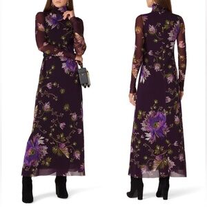 Fuzzi Black and Plum Purple Floral Tulle Dress - XL